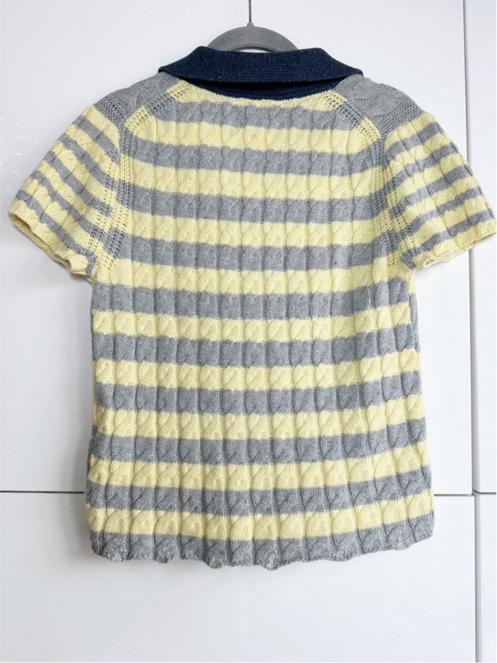 Pilcro Cable Knit Polo Sweater 90’s Inspired Gray Yellow Medium Cotton Wool - Picture 7 of 13